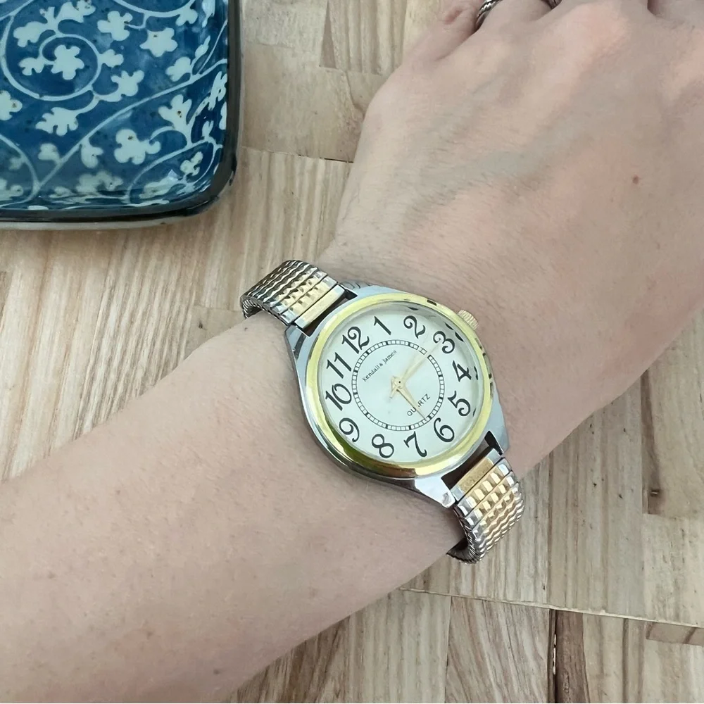 Kendall & James ladies two toned expansion bracelet dress watch NEW BATTERY